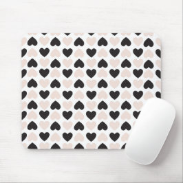 Modernes, rosa Schwarz Liebe Herzmuster Mousepad