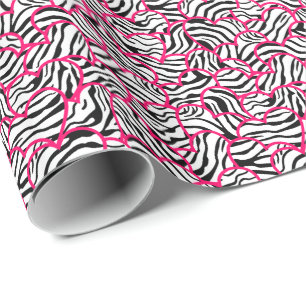 Modernes rosa Schwarz Modernes Zebra Herz Muster Geschenkpapier