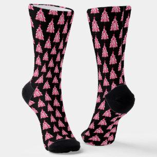 Modernes, rosa Schwarzes Weihnachtsbaummuster Socken
