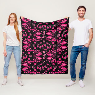 Modernes rosa skandinavisches Blumenmuster Fleecedecke