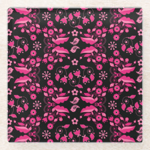 Modernes rosa skandinavisches Blumenmuster Glasuntersetzer