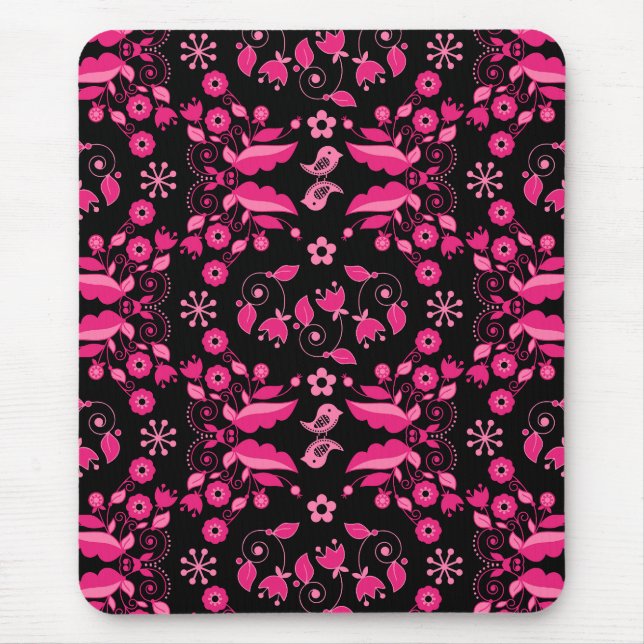 Modernes rosa skandinavisches Blumenmuster Mousepad (Vorne)