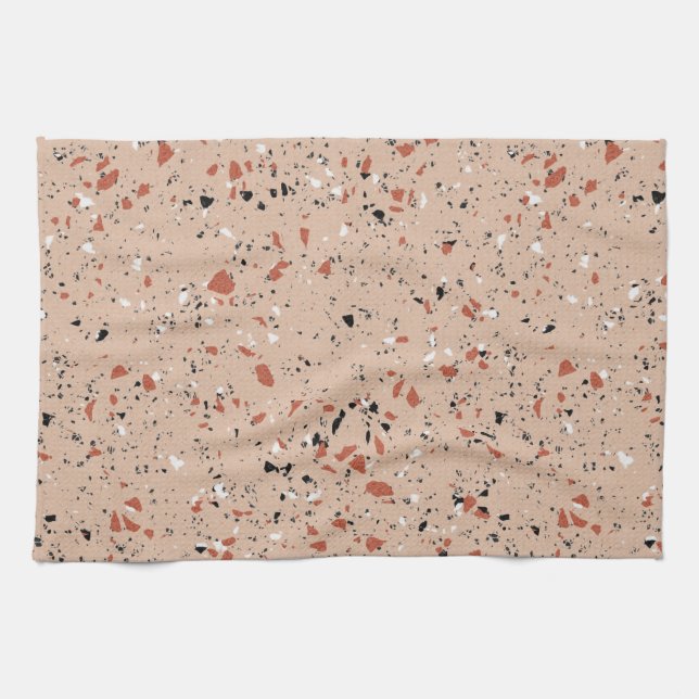 Modernes rosa Terrazzo-Druckmuster Geschirrtuch (Horizontal)