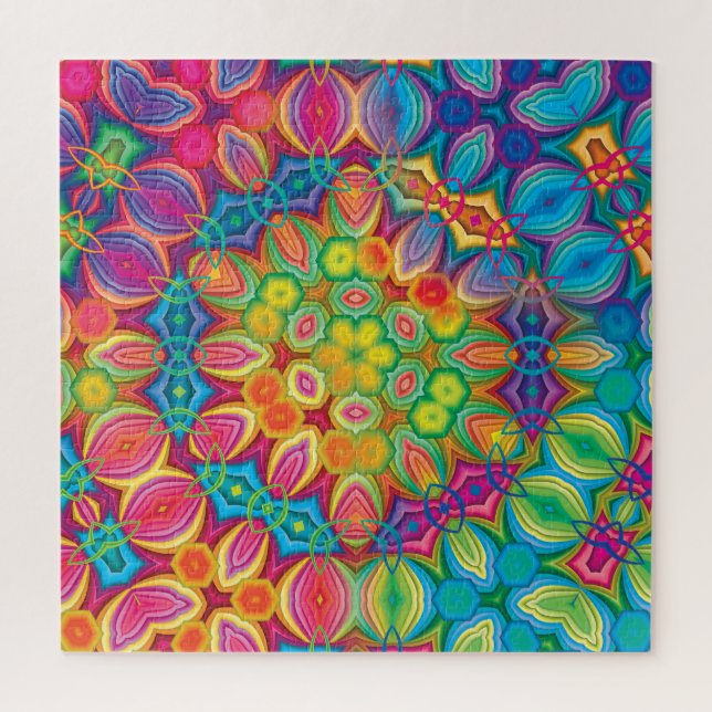 Modernes Rosa Türkis Lila grünes Kaleidoskop Puzzle (Vertikal)
