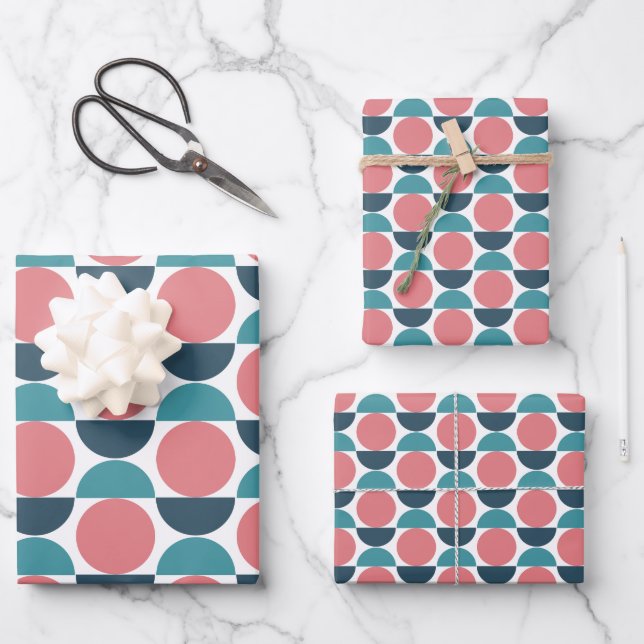 Modernes Rosa und Aquamarin auf weißen geometrisch Geschenkpapier Set (Vorderseite)