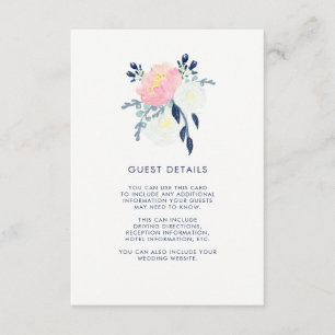 Modernes Rosa und florale Details der Navy Begleitkarte