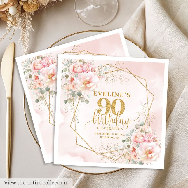 Modernes Rosa und Gold aus dem 90. Serviette (Modern blush pink and gold 90th birthday paper Napkins)