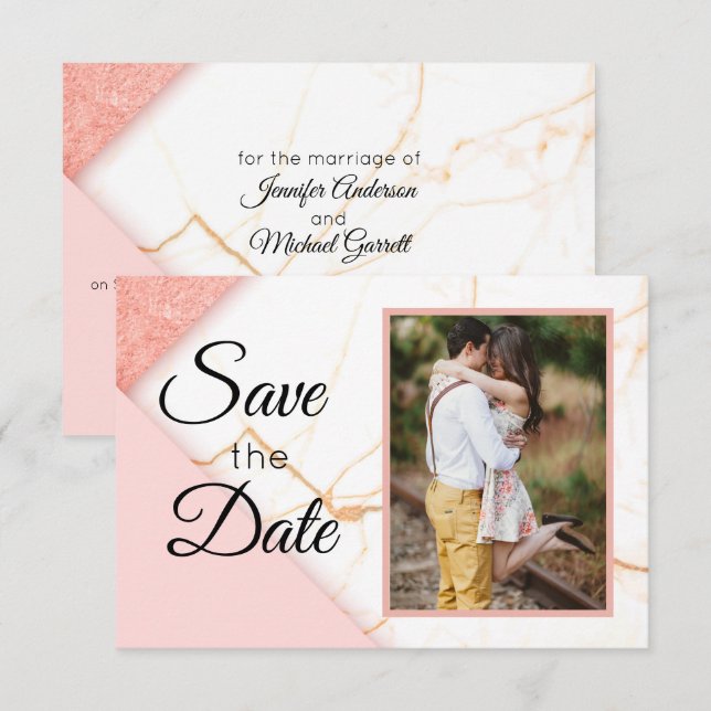Modernes Rosa- und Gold-Glitzer Save The Date (Vorne/Hinten)