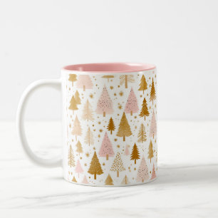 Modernes, rosa und goldenes Weihnachtsbaummuster Zweifarbige Tasse