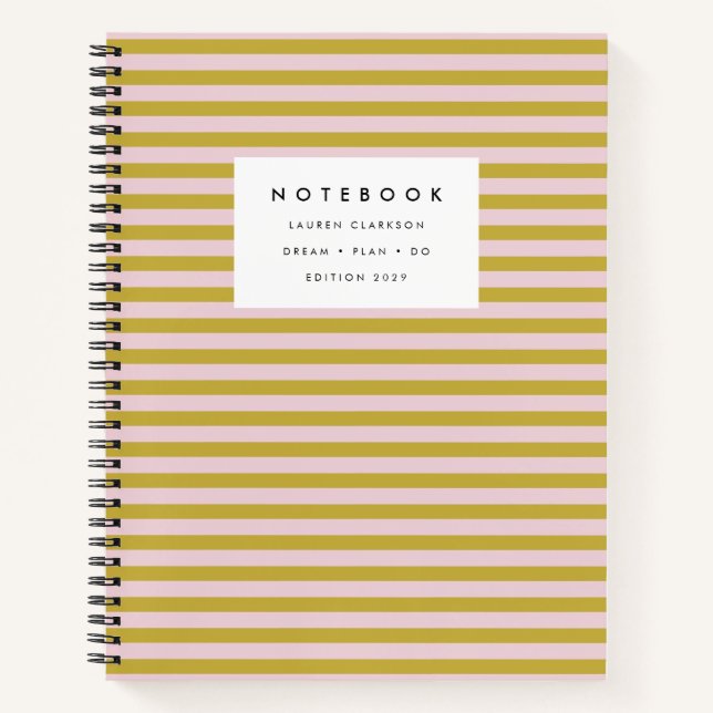 Modernes, rosa und goldgestreiftes Notebook Notizbuch (Vorderseite)
