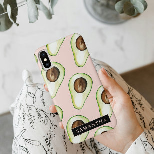 Modernes rosa und grünes Avocado-Muster mit Namen Case-Mate iPhone Hülle