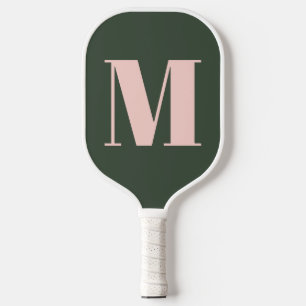 Modernes rosa und grünes Monogramm-Geschenk für si Pickleball Schläger