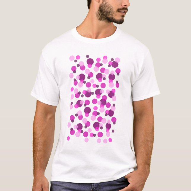Modernes, rosa und Lila Polka Dot Muster T-Shirt (Vorderseite)