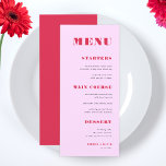 Modernes Rosa und rotes, feines Typografie-Hochzei Menükarte<br><div class="desc">Dieses elegante Hochzeitsmenü mit individuellem Text und rosa Hintergrund würde Ihr Party wunderbar ergänzen! Ändern Sie den Text einfach,  indem Sie auf die Option "Personalisieren Sie diese Vorlage" klicken.</div>