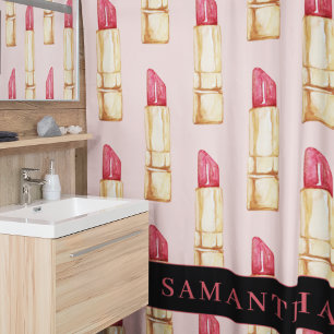 Modernes rosa und rotes Lipstick Muster Mädchen mi Duschvorhang