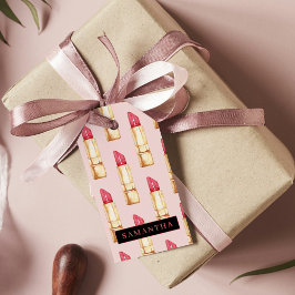 Modernes rosa und rotes Lipstick Muster Mädchen mi Geschenkanhänger