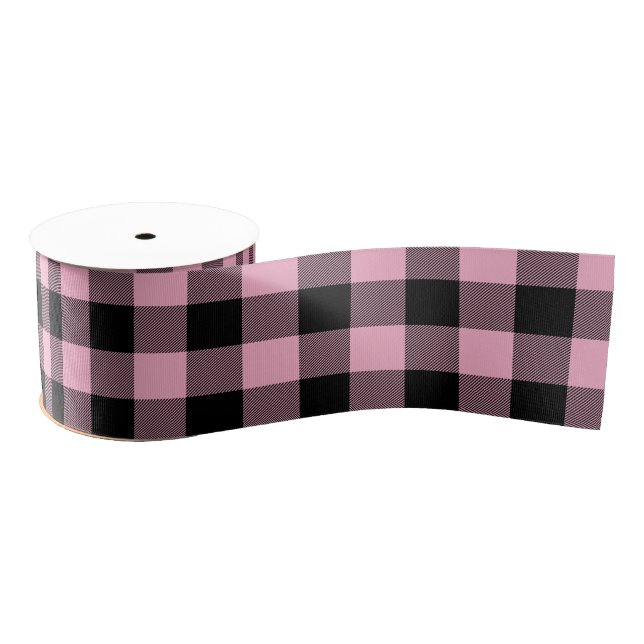 Modernes Rosa und Schwarzes Buffalo Kariert Ripsband (Spule)
