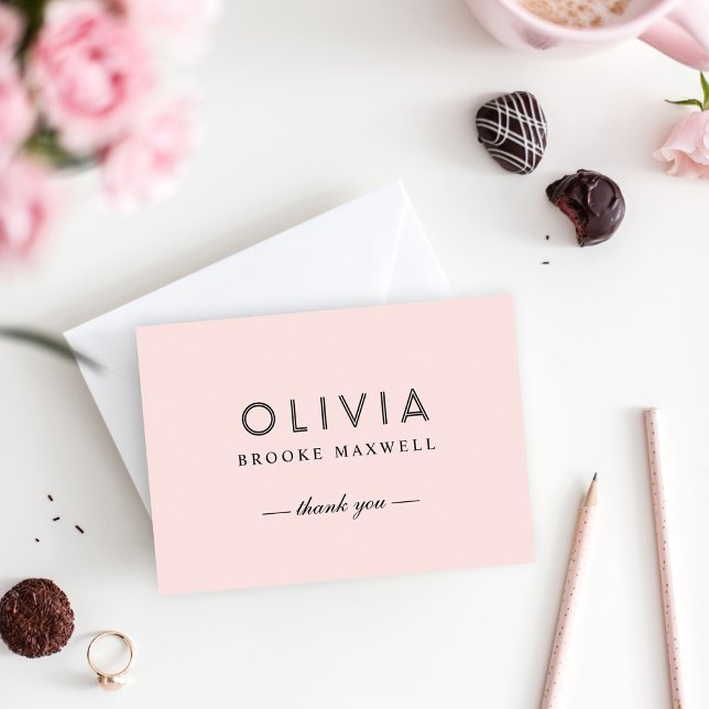 Modernes Rosa und Schwarzes Monogramm Dankeskarte (Von Creator hochgeladen)