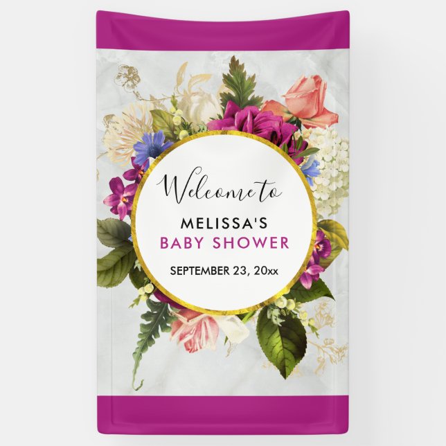 Modernes Rosa und Weiß Wasserfarben Florals Party Banner (Vertikal)