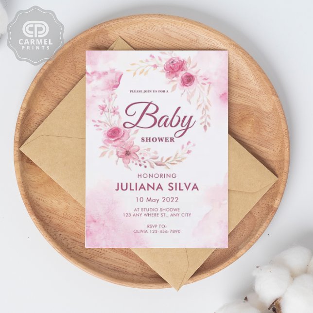 Modernes rosa, weißes Rosenmuster Einladung (Modern Pink White Rose Floral Pattern Design Invitation)