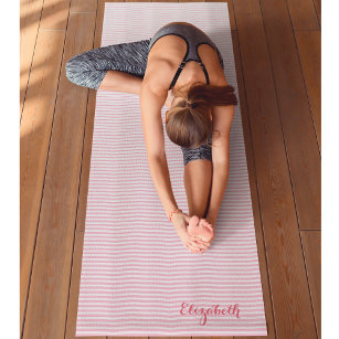 Modernes, rosa, weißes Streifen Monogramm Übung Yogamatte