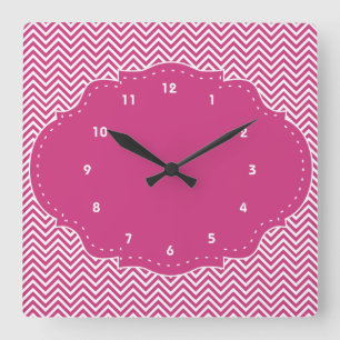 Modernes rosa Zickzack Quadratische Wanduhr