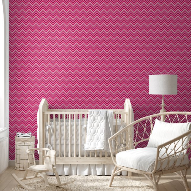 Modernes Rosa Zig Zag Streifen Tapete (Kinder)