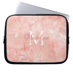 Modernes, rosafarbenes Blumenmotiv Laptopschutzhülle