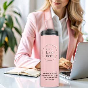 Modernes, rosafarbenes Firmenlogo Thermosbecher