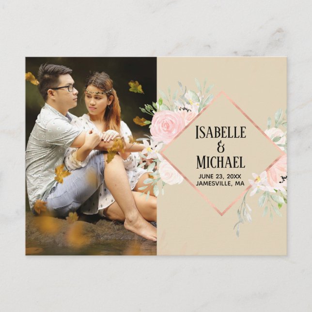 Modernes rosafarbenes Foto Save the Date Postkarte (Vorderseite)