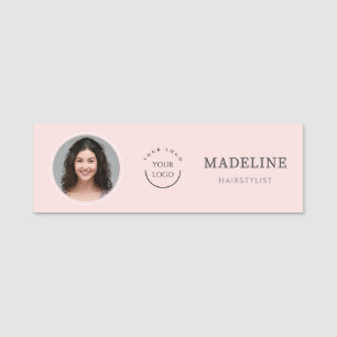 Modernes rosafarbenes Logo-Foto Haarstylist Namensschild