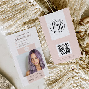 Modernes, rosafarbenes Make-up Haar Foto qr Logo Visitenkarte