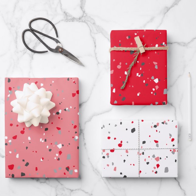 Modernes rosafarbenes Terrazzo-Muster Geschenkpapier Set (Vorderseite)