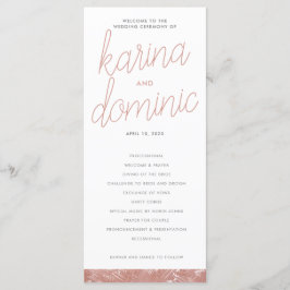 Modernes Rose Gold Brush Stroke Wedding Programm