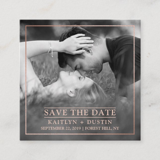 Modernes Rose Gold Foil Foto Save the Date Begleitkarte (Vorderseite)