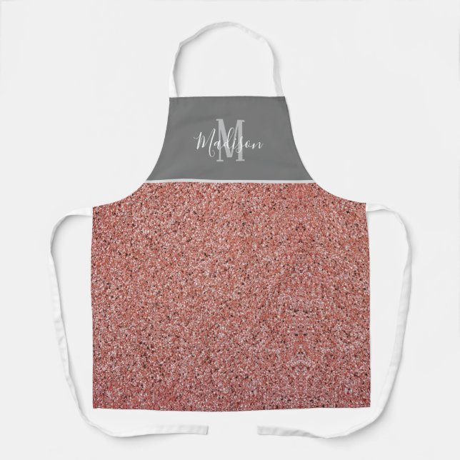 Modernes Rose Gold Glitzer Monogram Personalisiert Schürze (Vorderseite)