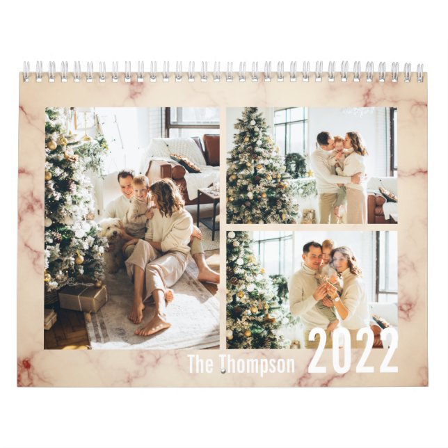 Modernes Rose Gold Marble Family Foto Kalender (Titelbild)