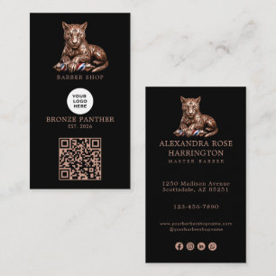 Modernes Rose-Gold-Panther-Friseur-Shop-Logo QR-Co Visitenkarte