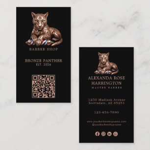 Modernes Rose-Gold-Panther-Friseur-Shop-Logo-Qr-Co Visitenkarte