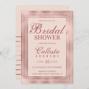 Modernes Rose Gold Pink Strip Border Brautparty Einladung