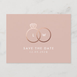 Modernes Rose Gold Rating Monogram Save the Date Postkarte