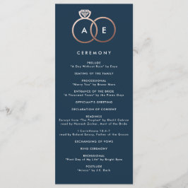 Modernes Rose Gold Rings Navy Blue Wedding Program Programm