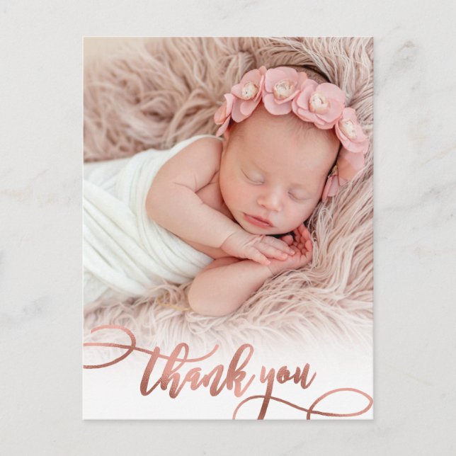 Modernes Rose Gold Script Baby Girl Foto Vielen Da Postkarte (Vorderseite)