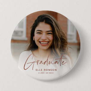 Modernes Rose Gold Script Graduate Foto Button