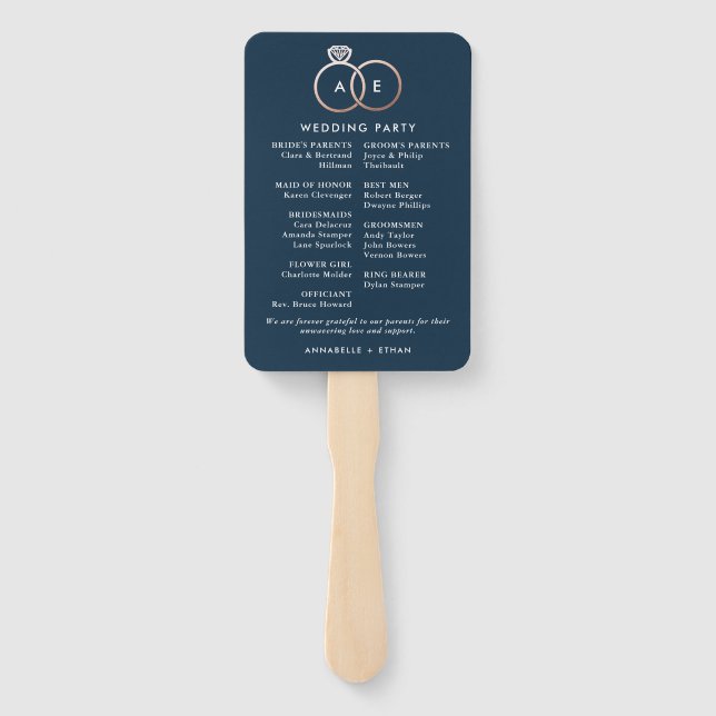 Modernes Rose Gold Wedding Rings Zeremonie Program Fächer (Rückseite)