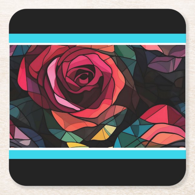 Modernes Rose-Papier-Untersetzer aus Hartglas Rechteckiger Pappuntersetzer (Vorderseite)