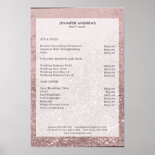 Modernes Rosegold Glitzer Salon Price List Poster