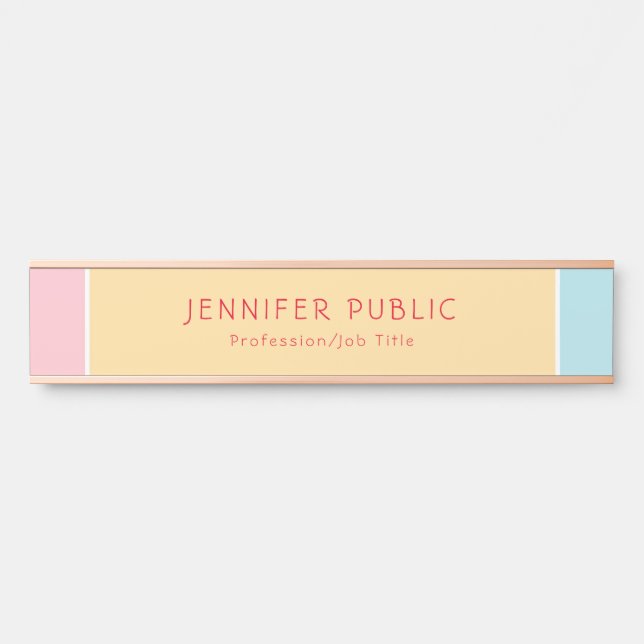 Modernes Rosegold Pink Yellow Blue Template Elegan Türschild (Vorderseite )