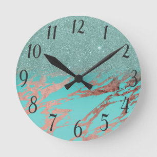 Modernes Rosen-Goldaquamarine Runde Wanduhr