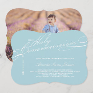Modernes Rosenbeet-erstes heilige Kommunions-Foto Einladung